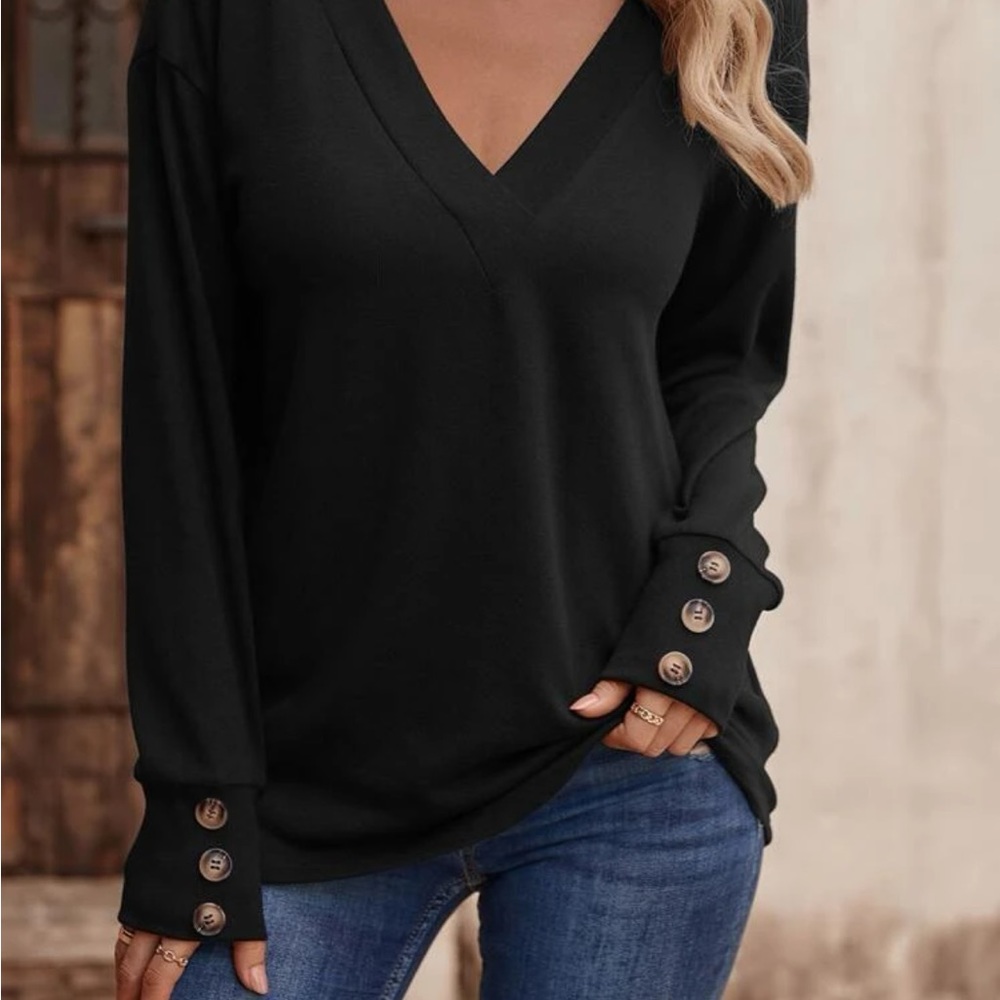 V-Neck Drop Shoulder Button Detail Tee